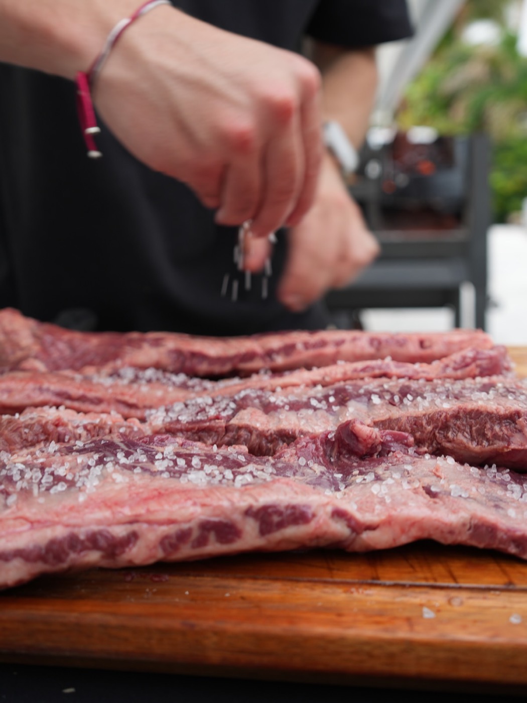 Natural salt over a grilled cut
